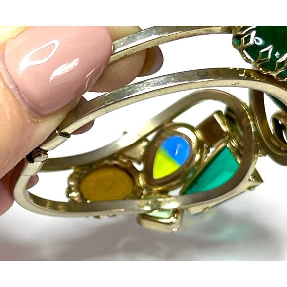 Julianna Bracelet & Clip Earrings Givre Blue Green Gold Hinged Bangle S15 - Picture 3 of 12